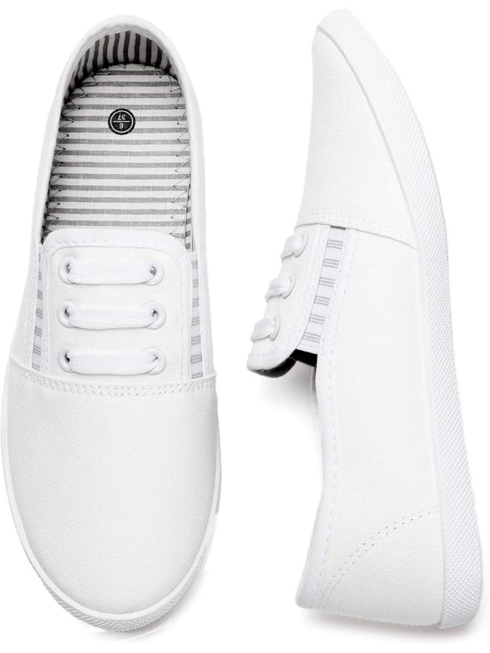 Womens White Canvas Slip On Shoes Sneakers Fashion Comfortable Elastic Sneakers